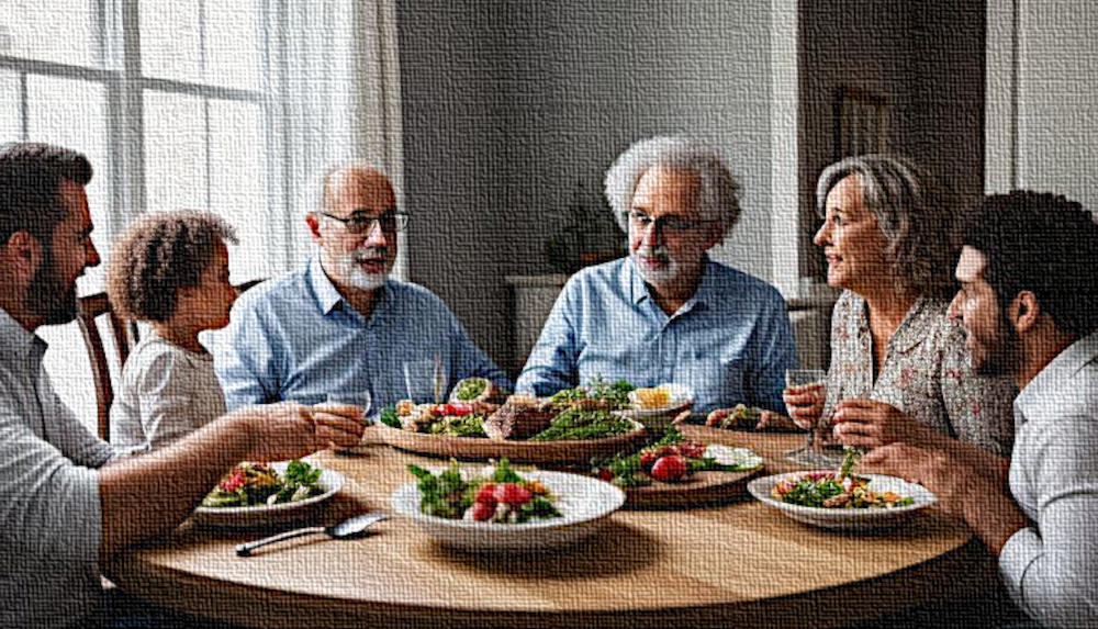 AI depiction of a vegan family dinner